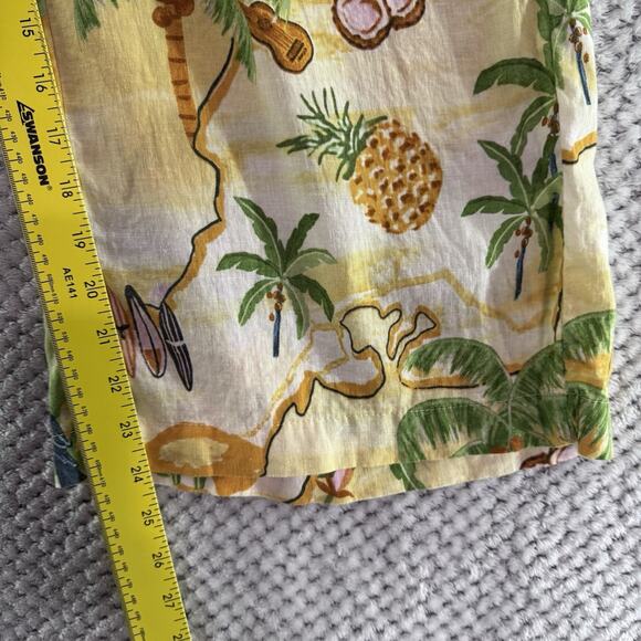 Rachel Zoe Pants S Yellow Linen Tropical Novelty Print PullOn High Rise Wide Leg - Picture 12 of 15